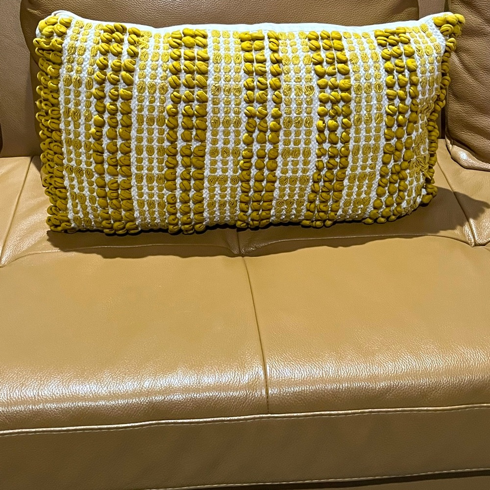 Pillow. Off white with gold accenting nubby threads. 12 X 22
